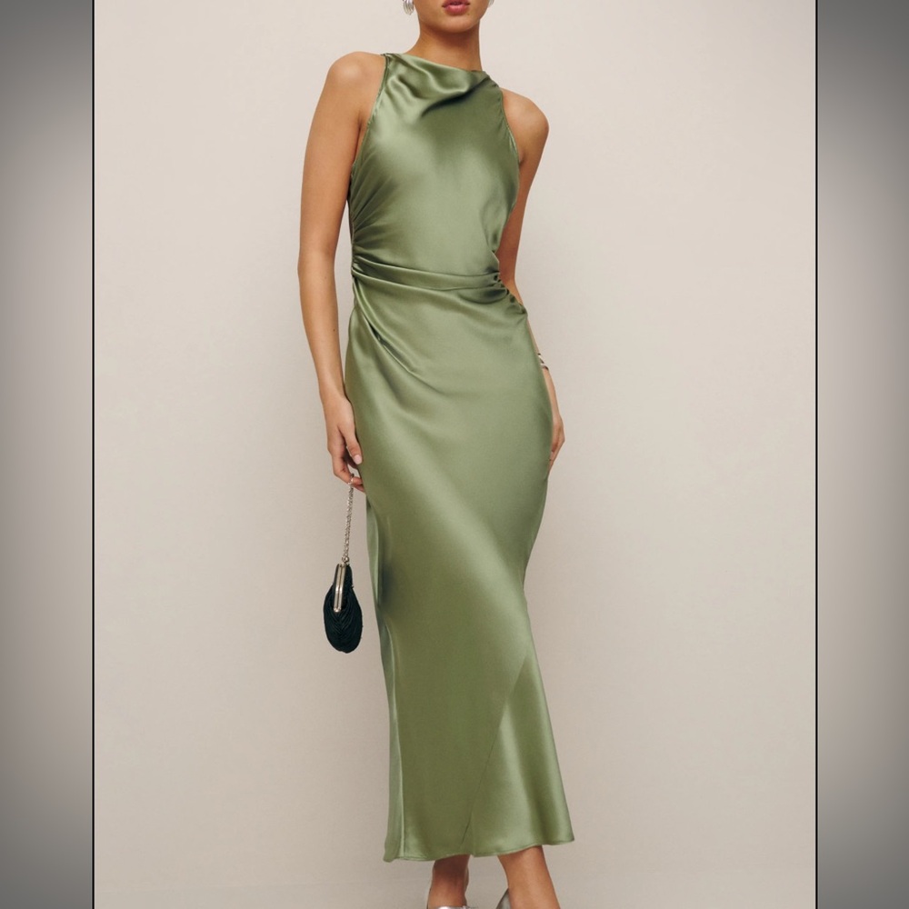 Reformation Petites Casette Silk Dress in Artichoke sz 0